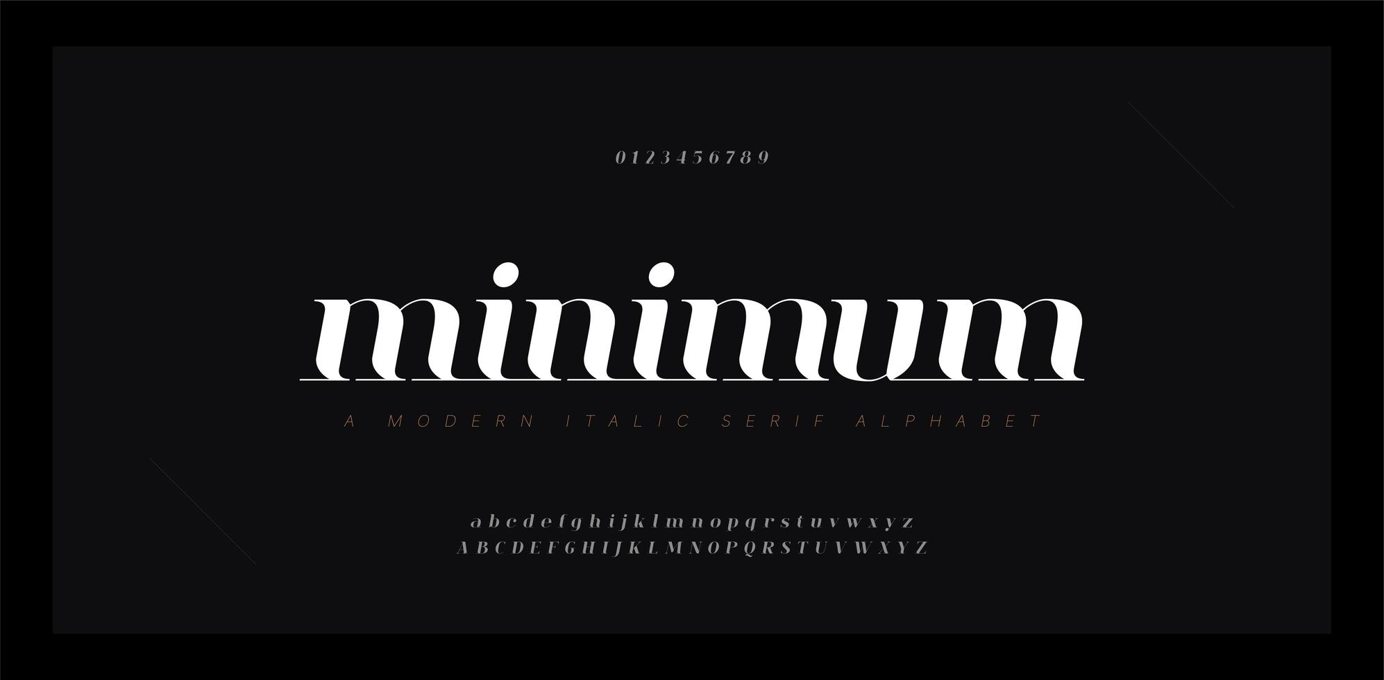Elegante alfabeto impresionante letras fuente en cursiva y conjunto de números vector