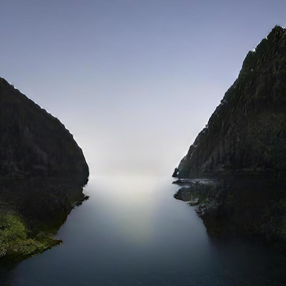 Ocean through mountains photo