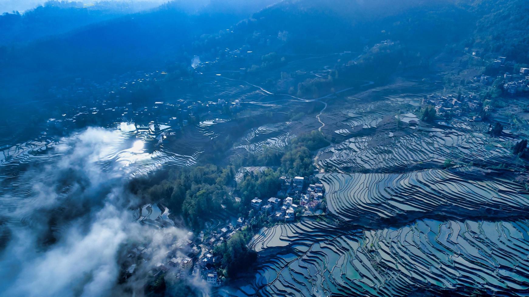 Aerial View of Yuanyang terraces photo