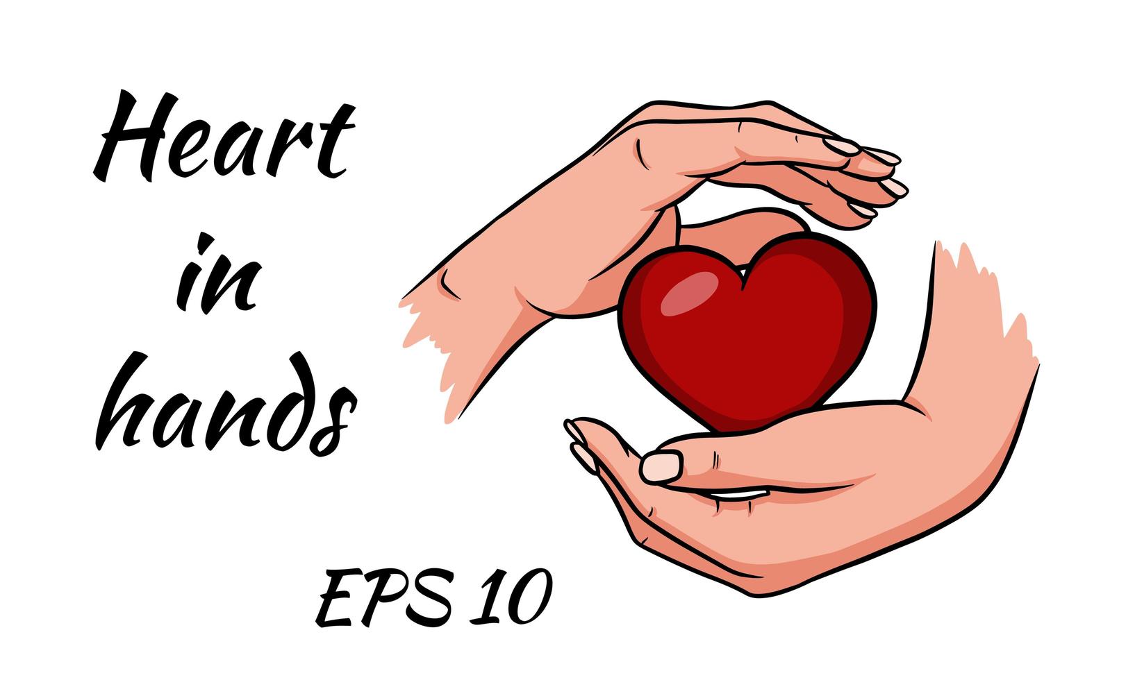 Hands are holding a red heart. vector