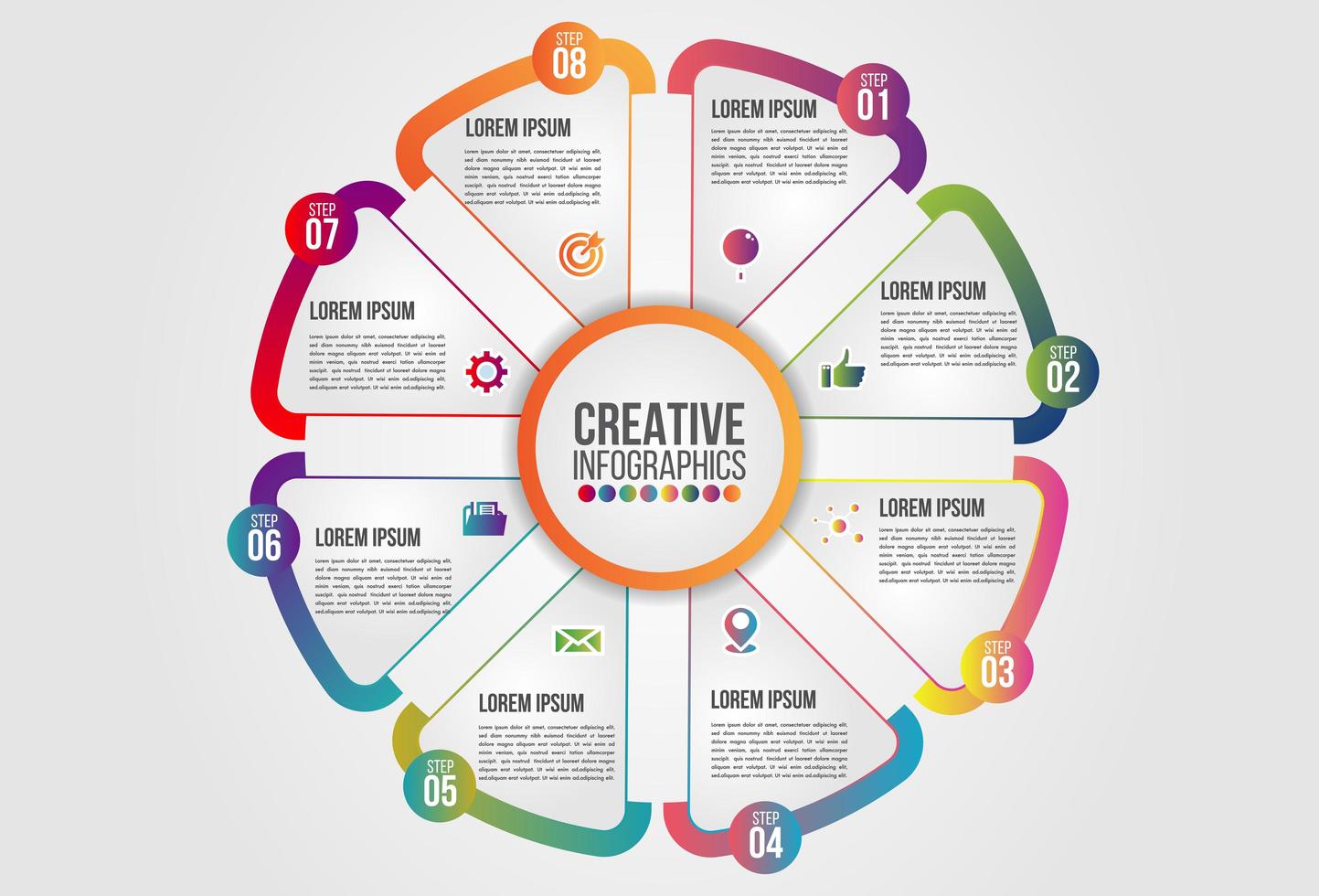 Infographics chart 8 steps options business concept horizontal timeline vector