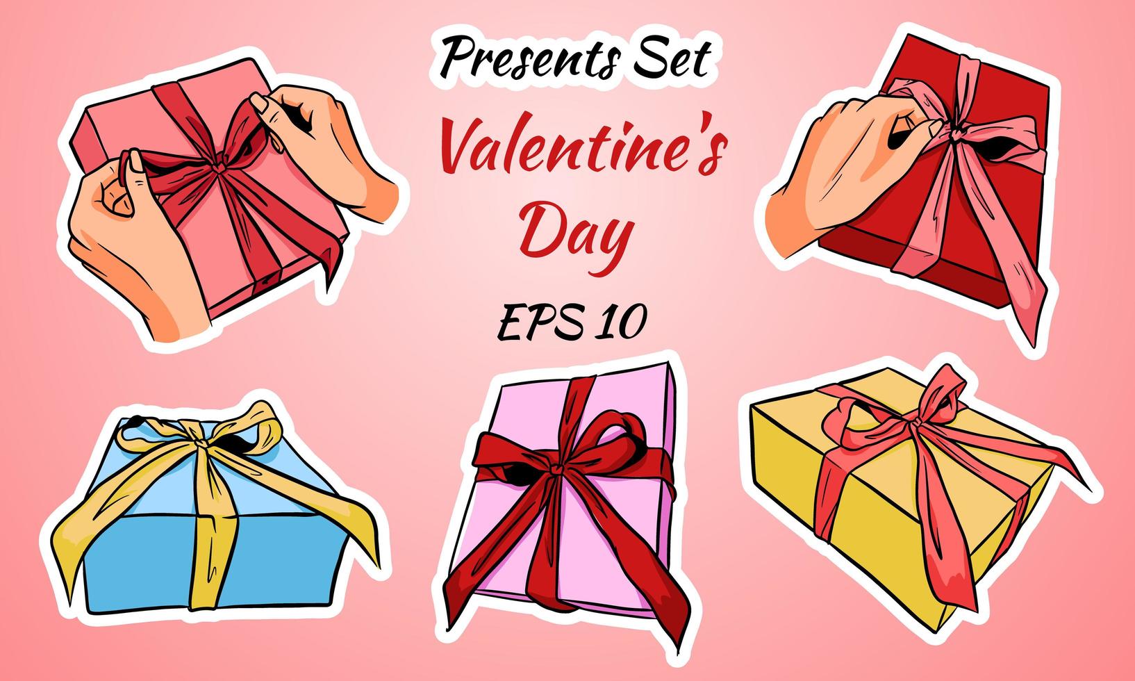 Set of colorful vector gift boxes with bows.