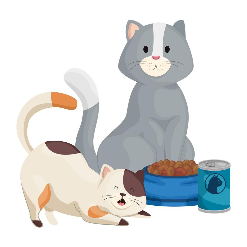 cute little cats with food isolated icon vector