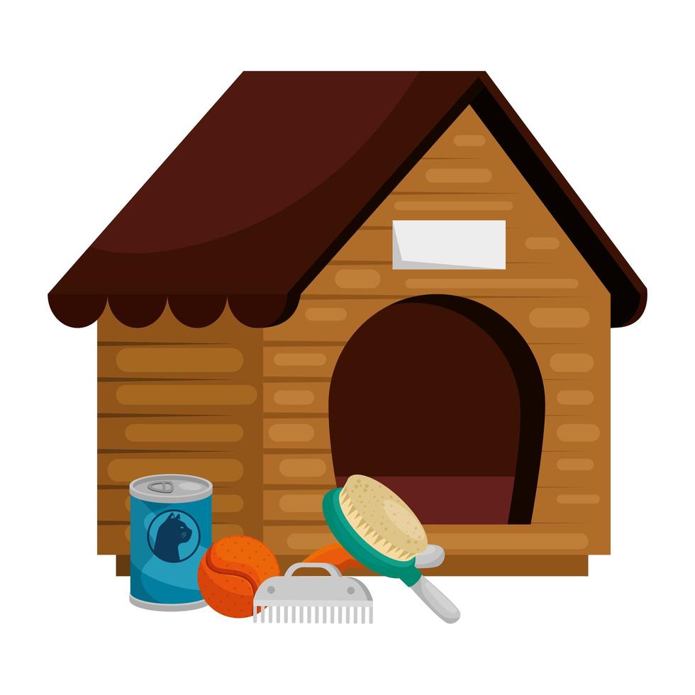 wooden house dog with icons vector