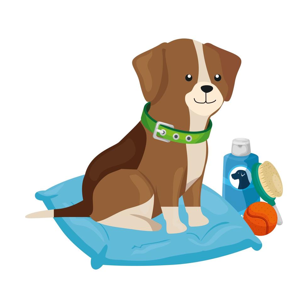 cute dog with objects for care vector