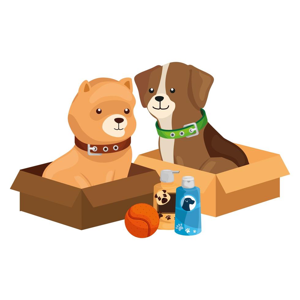 cute dog with objects for care vector