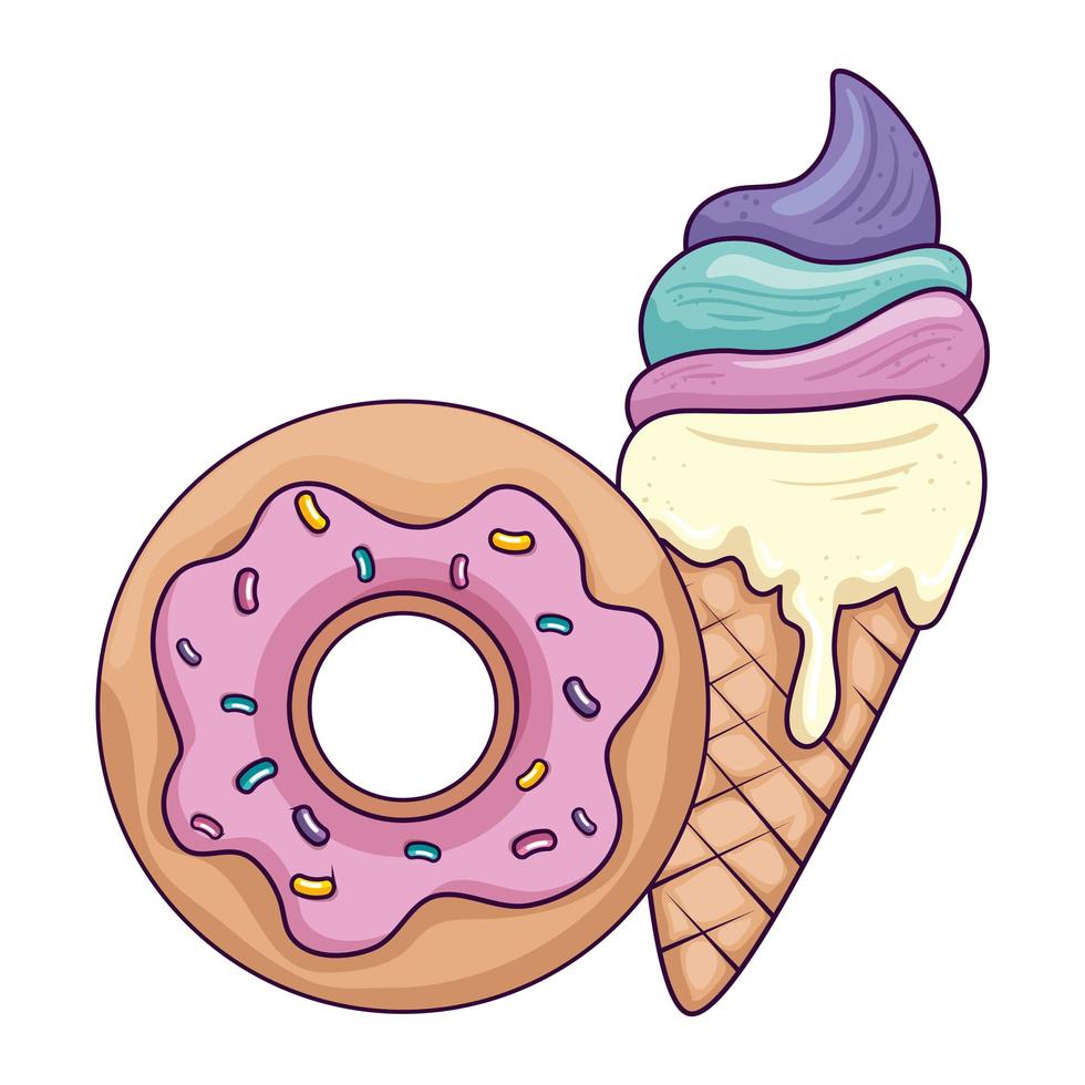 sweet donut with delicious ice cream vector