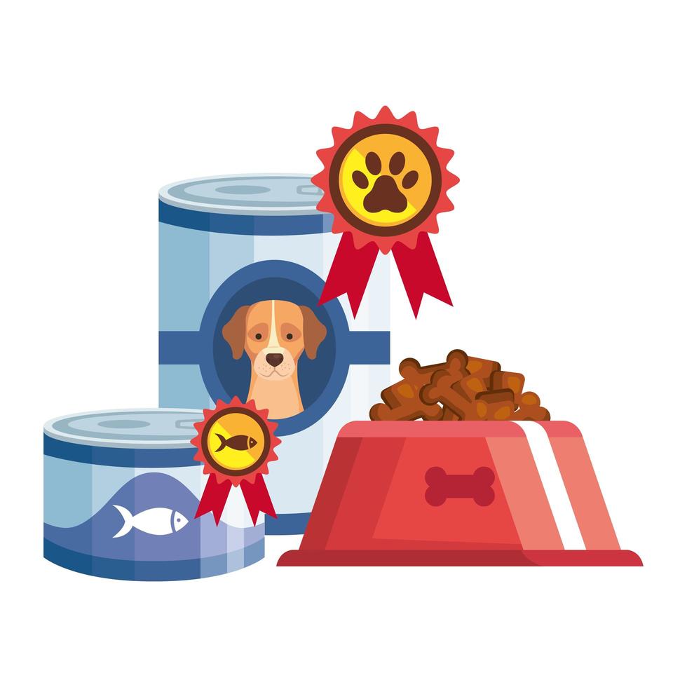 Conjunto de alimentos para perros y peces iconos aislados vector