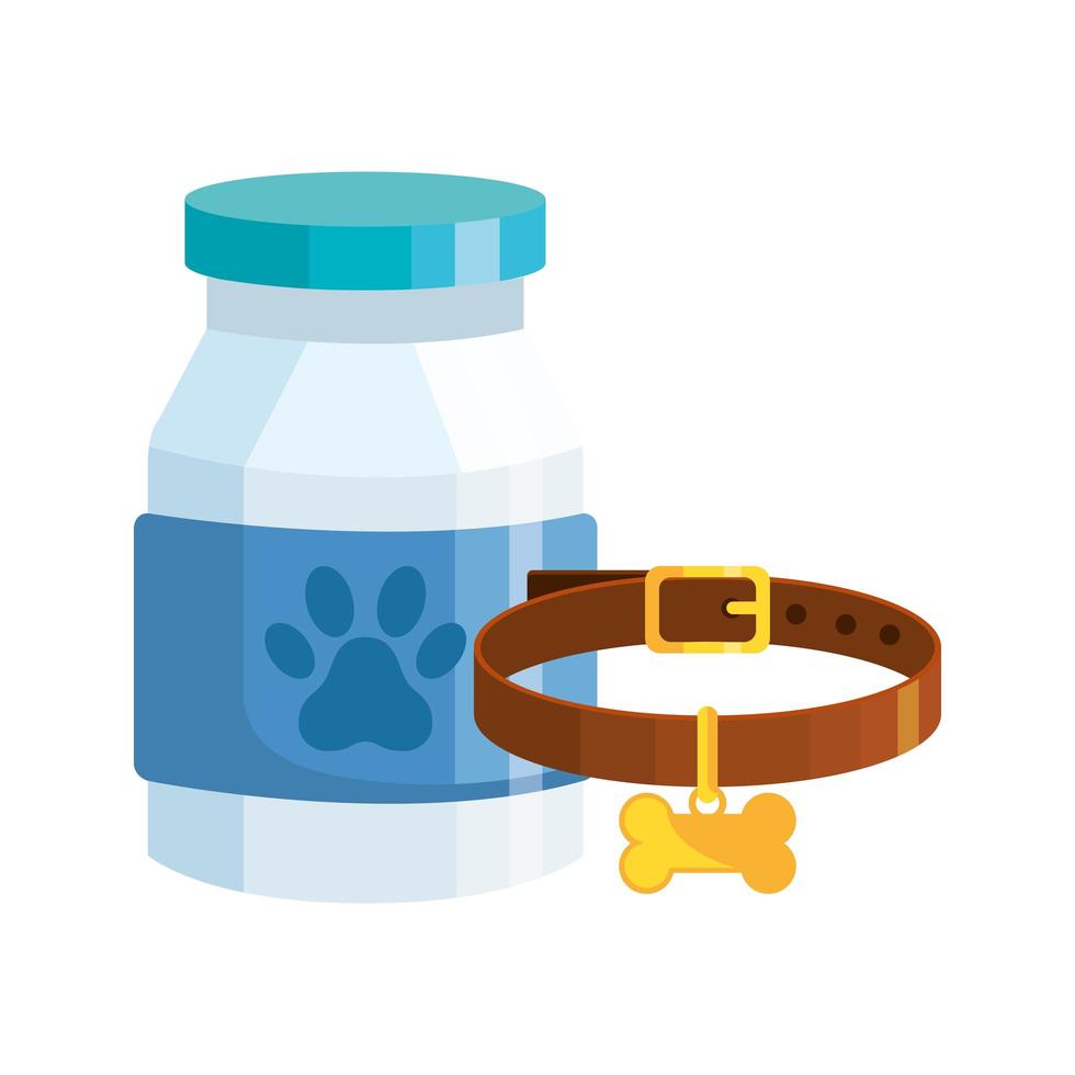 bottle dog medicine with collar isolated icon vector