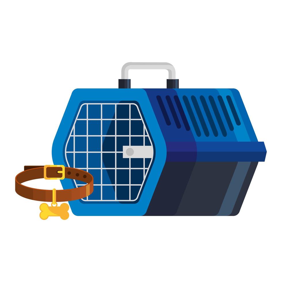 Caja de transporte de mascotas con collar para perro icono aislado vector
