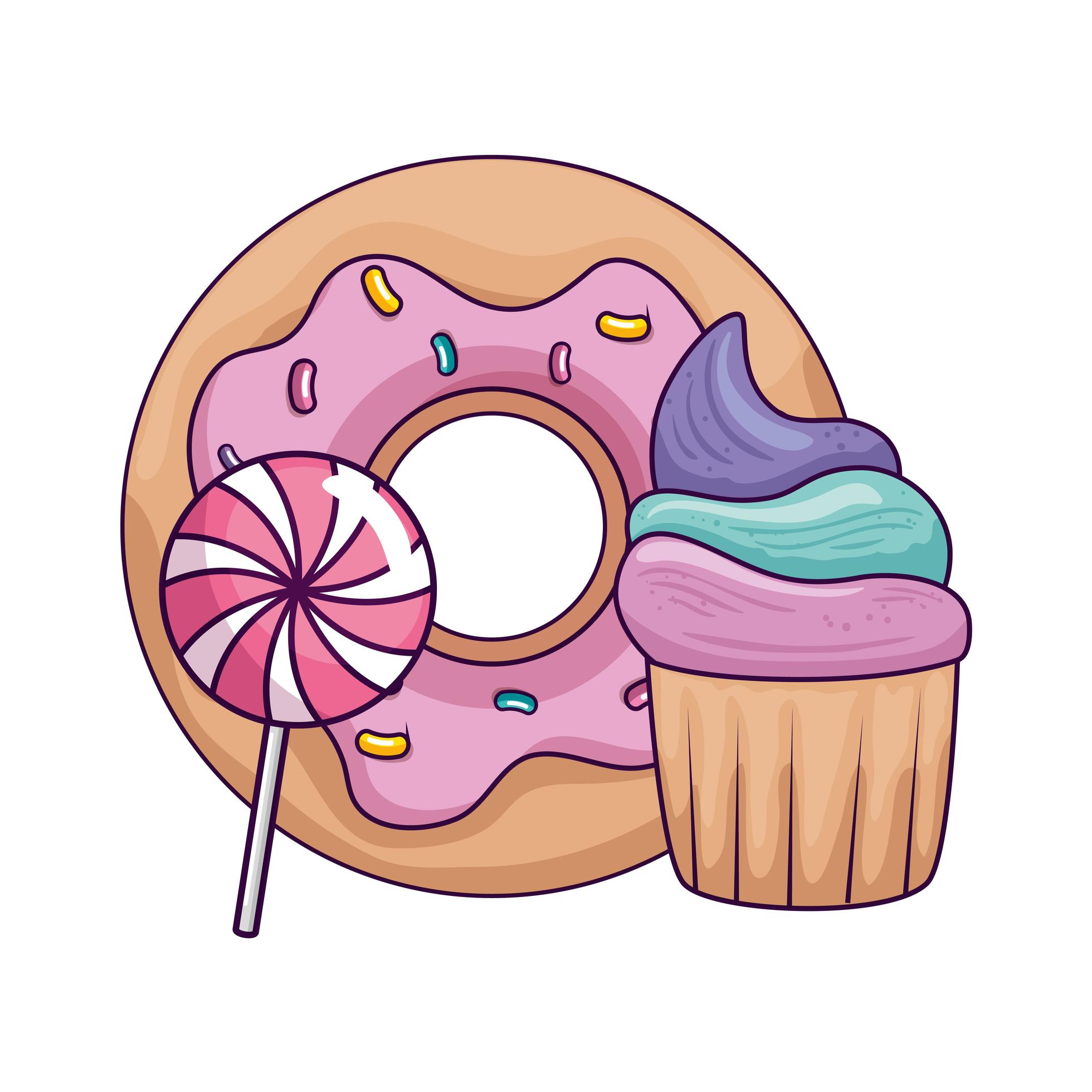 cupcake with donut and lollipop 1905888 Vector Art at Vecteezy