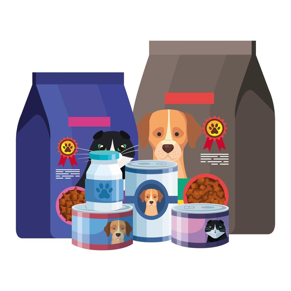 set of food for cats and dogs vector