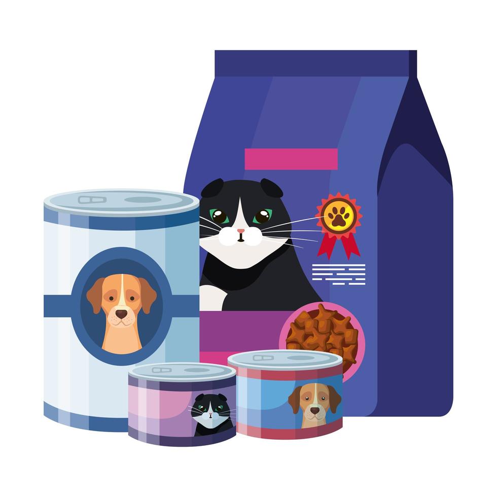 set of food for cats and dogs vector