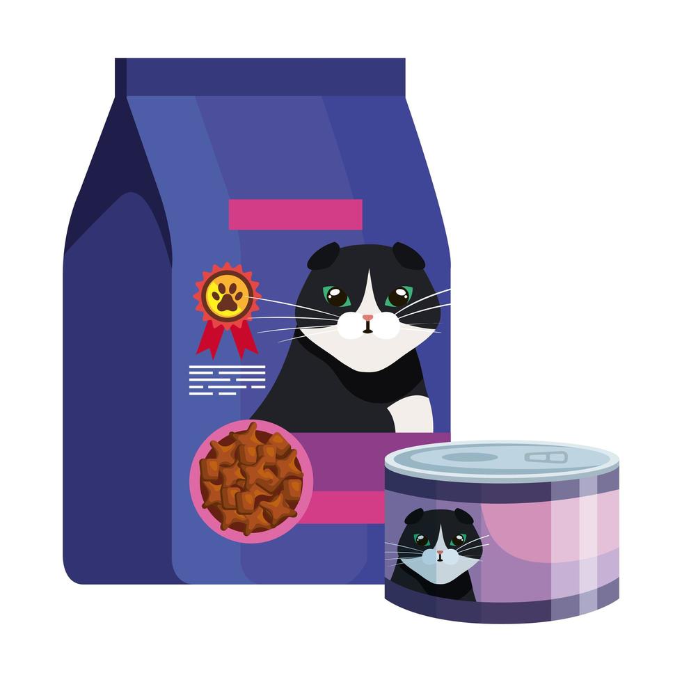 bag and can of food for cat isolated icon vector