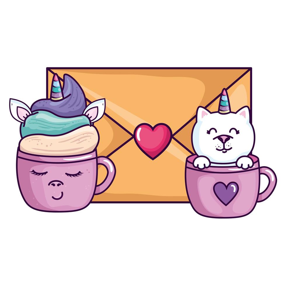 envelope with cute cups fantasy vector