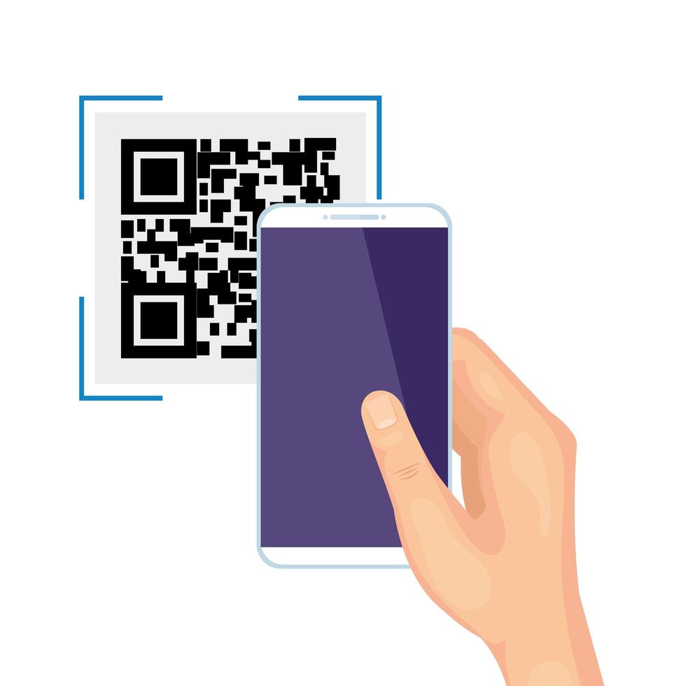 mano usando un teléfono inteligente con código de escaneo qr vector