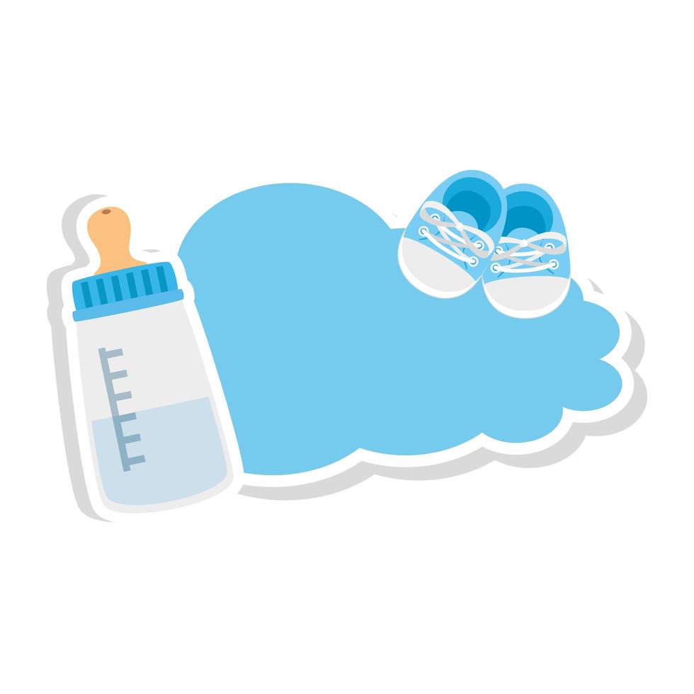 baby bottle milk with shoes in cloud vector