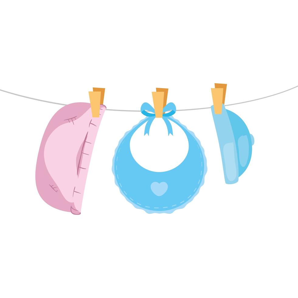 cute baby bib with hats hanging vector