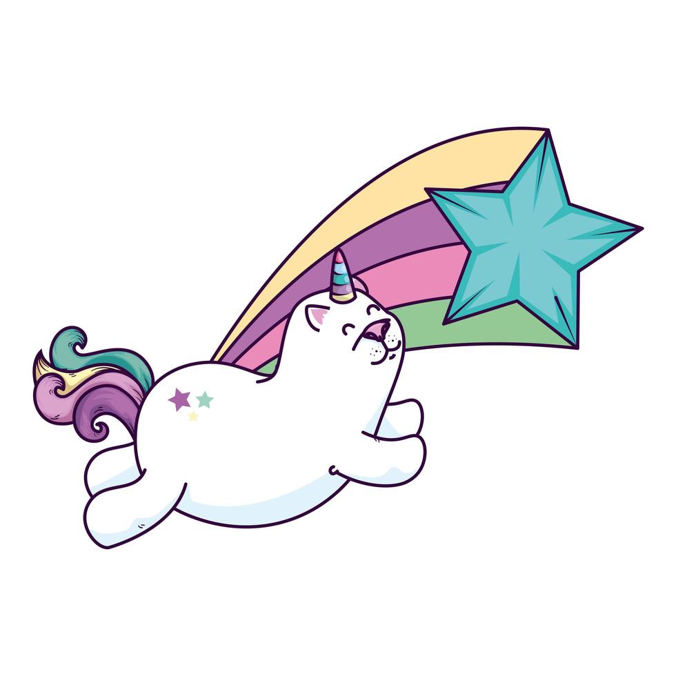 lindo gato unicornio con estrella fugaz vector