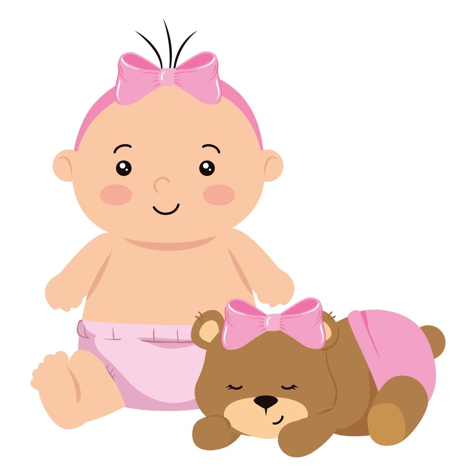 linda niña con osito de peluche vector