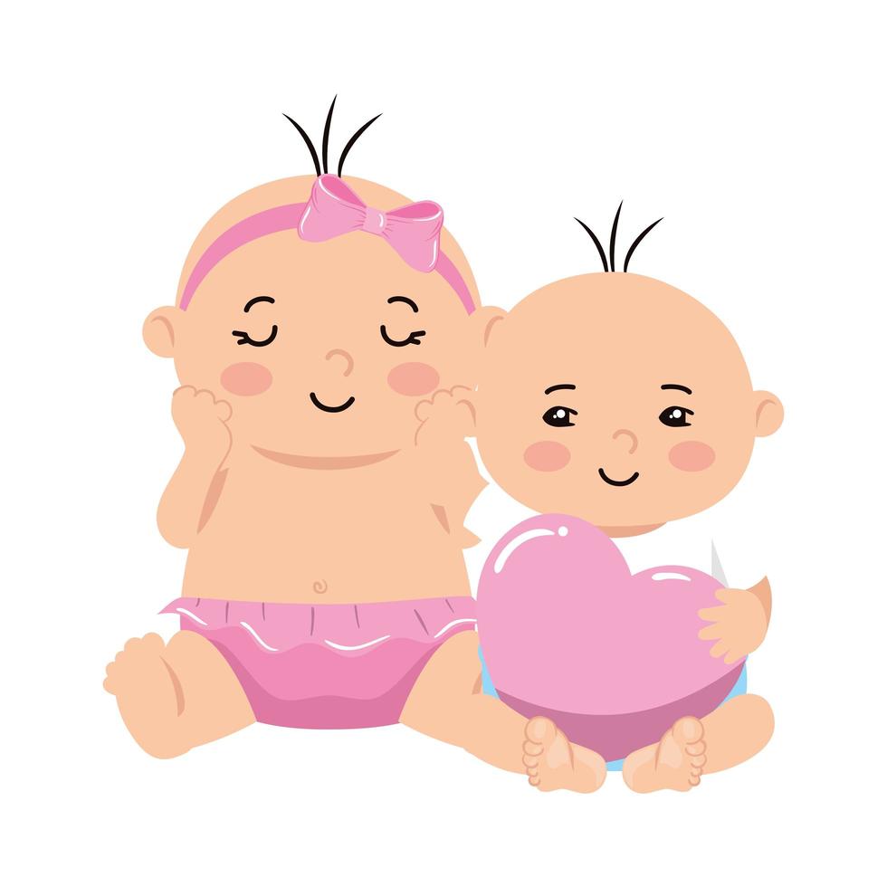 cute little babies with heart vector