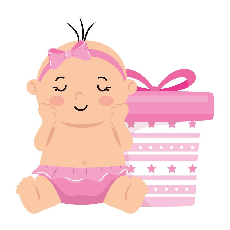 cute baby girl with gift box isolated icon vector