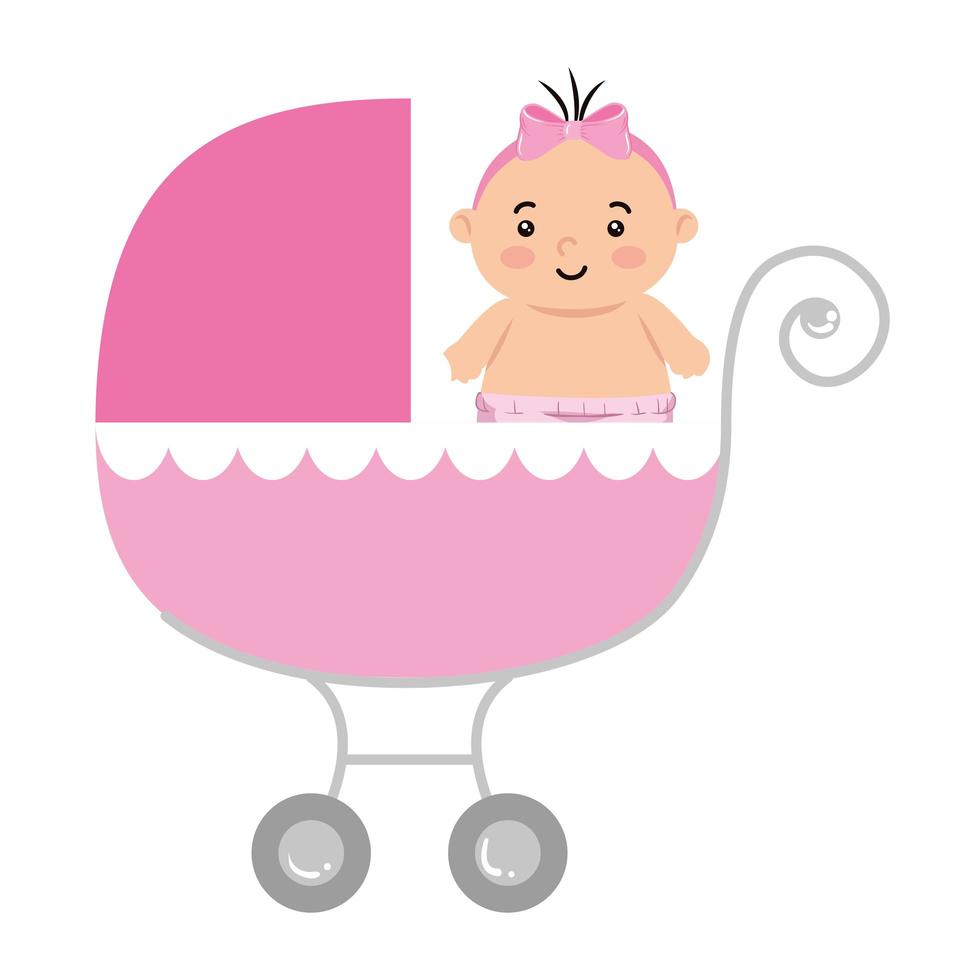 cute little girl in baby cart transportation vector