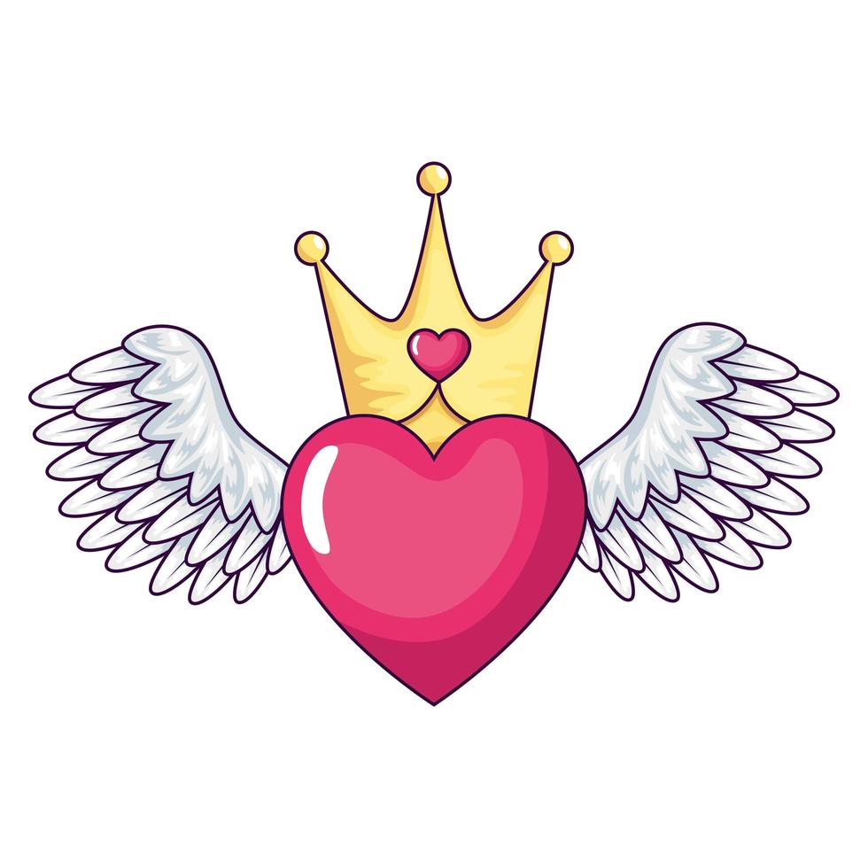 cute heart with wings and crown isolated icon vector