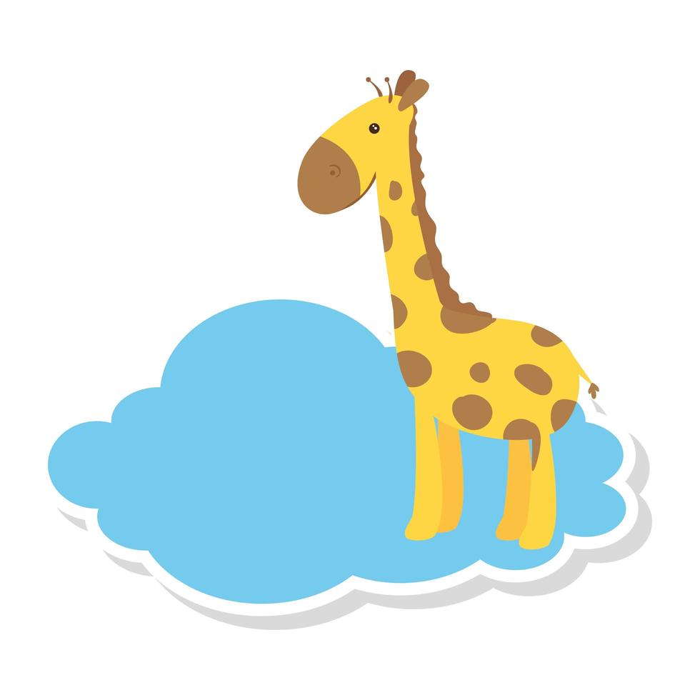 Linda jirafa en icono aislado de nube vector