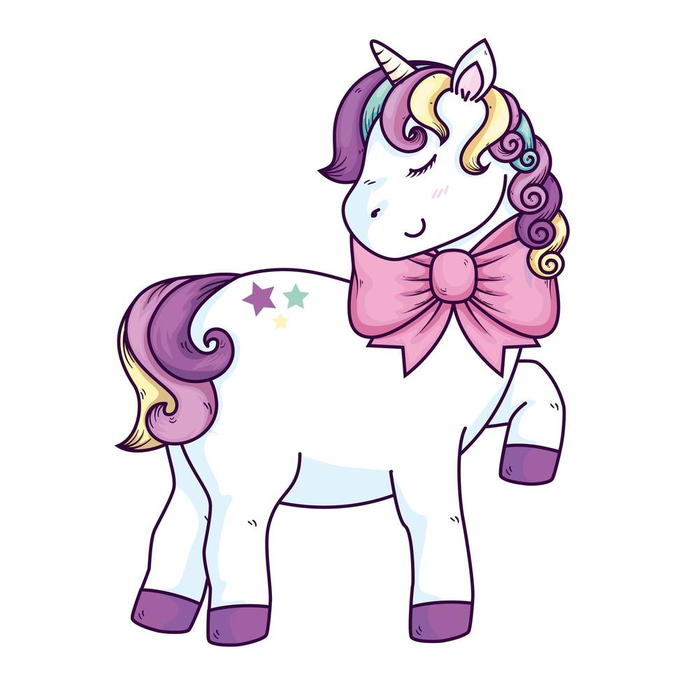 cute unicorn fantasy with bow ribbon vector