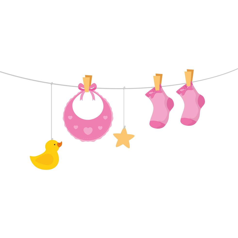 cute baby bib with socks hanging vector