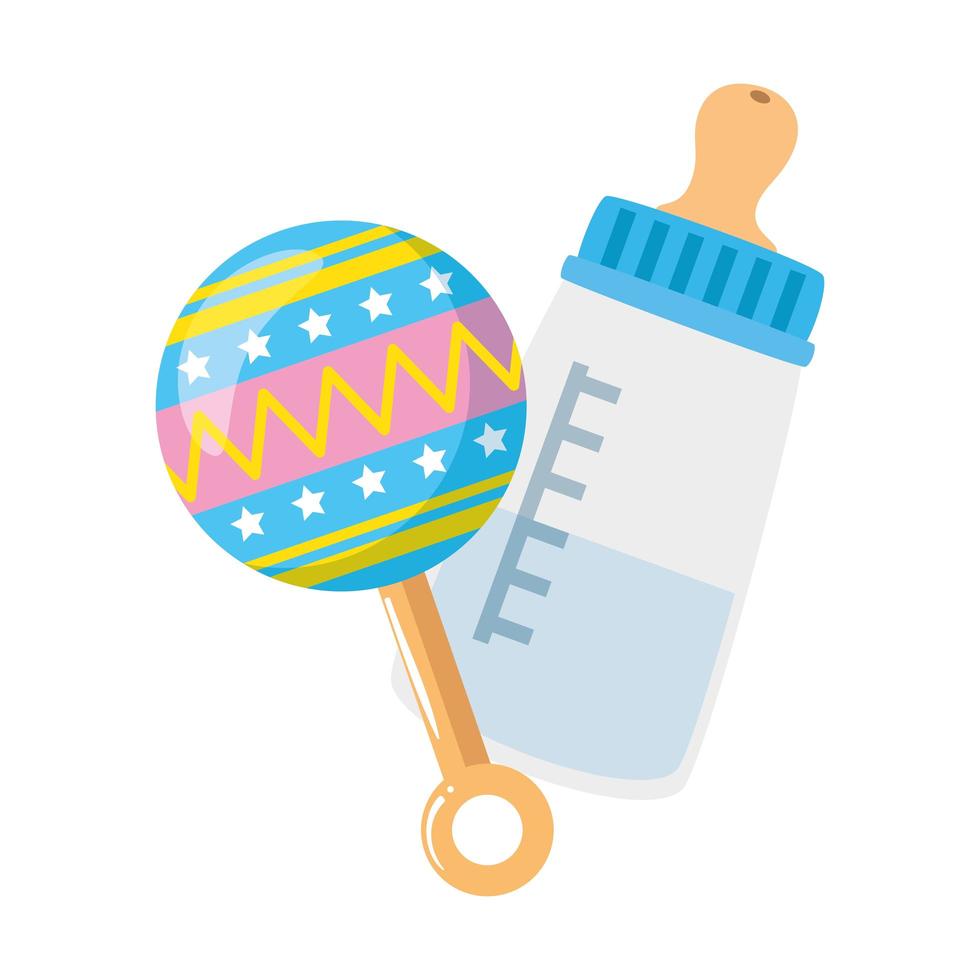 rattle baby with bottle milk isolated icon vector