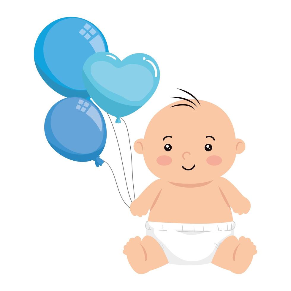 Cute Little Baby Boy con globos helio icono aislado vector