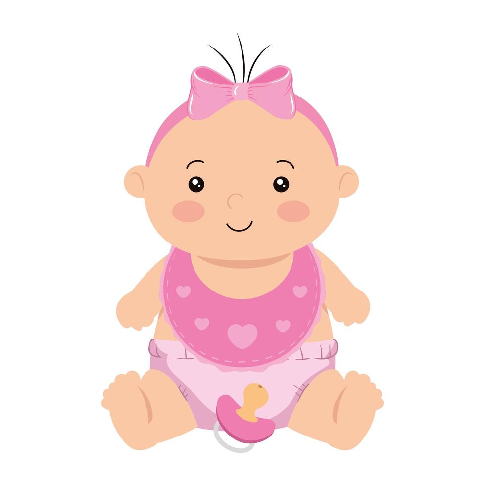 cute little baby girl with bib isolated icon vector