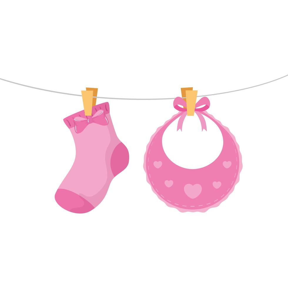 cute baby bib with sock hanging vector