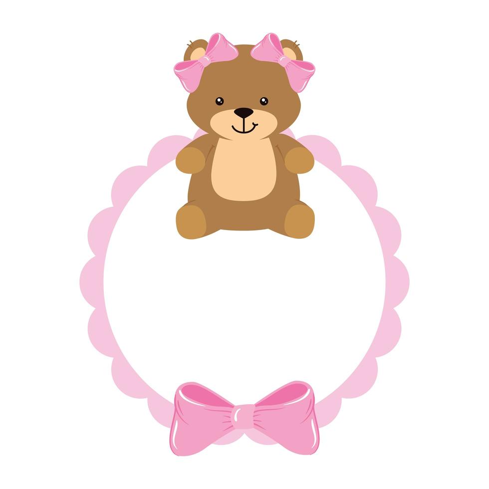 lindo oso de peluche femenino en marco de encaje vector