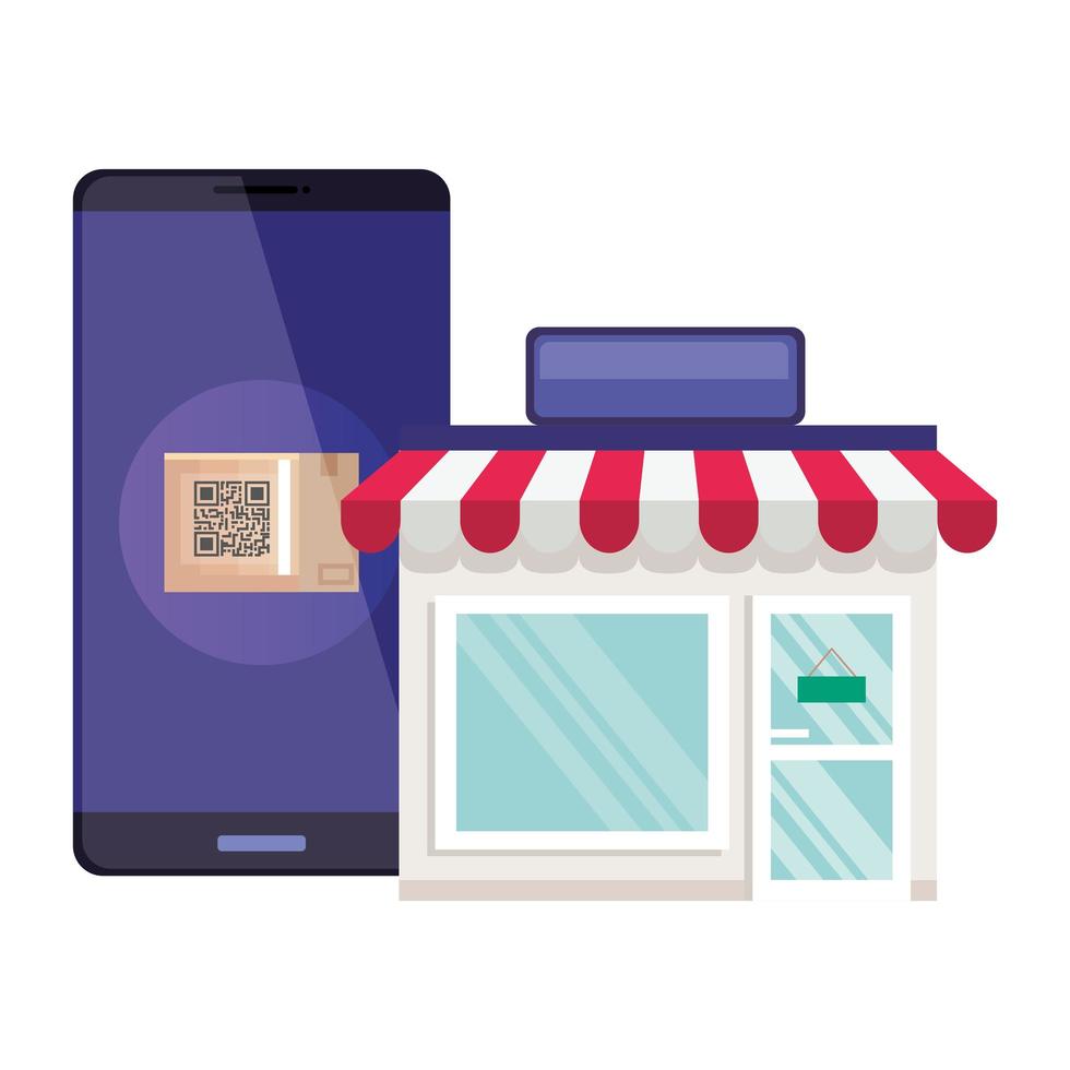 código qr dentro de smarpthone y diseño de vector de tienda