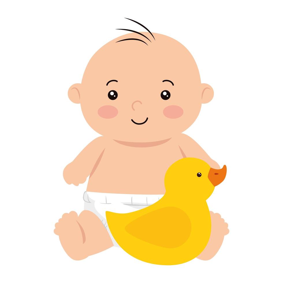 cute little baby boy with duck rubber vector