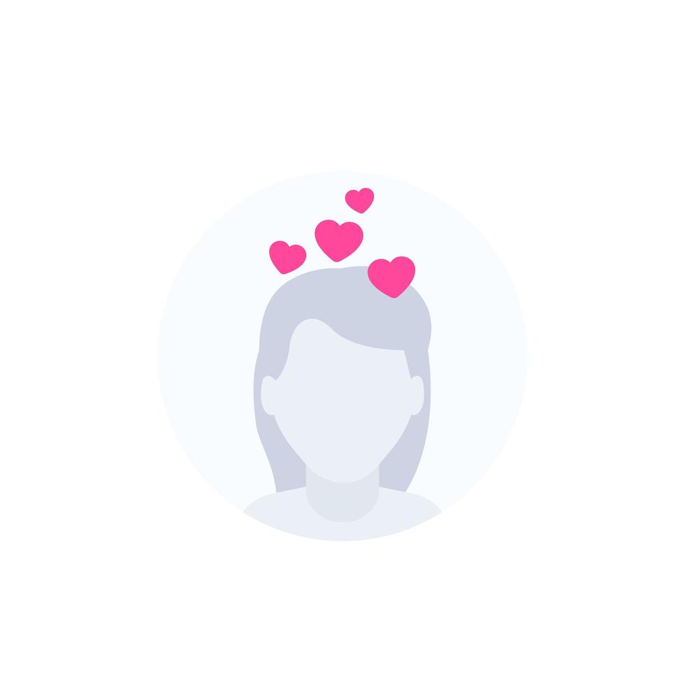 Girl head with hearts vector icon