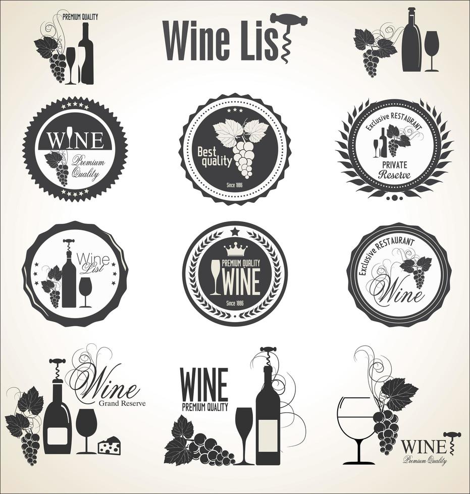 Collection of wine badges and labels vector