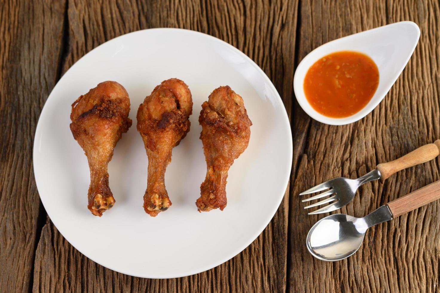 Fried chicken on a white plate photo