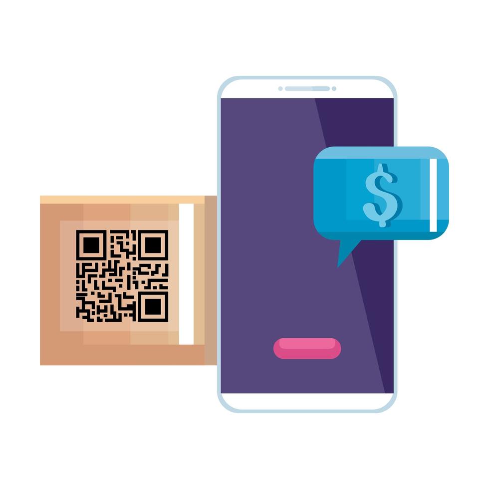 qr code box and smarpthone vector design