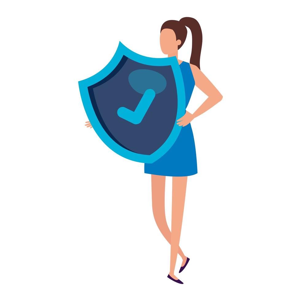 mujer de negocios, con, protector, aislado, icono vector