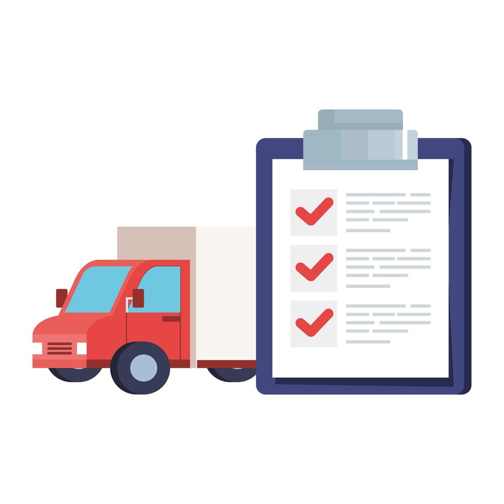 Isolated delivery truck and list document vector design