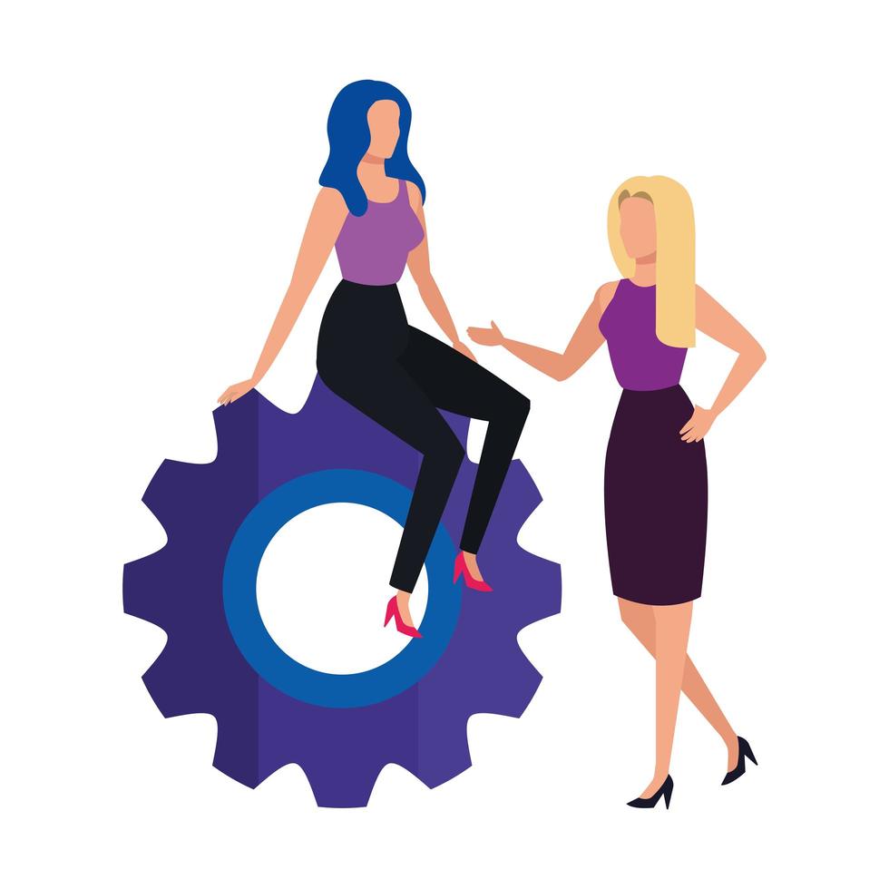 business women with gear isolated icon vector