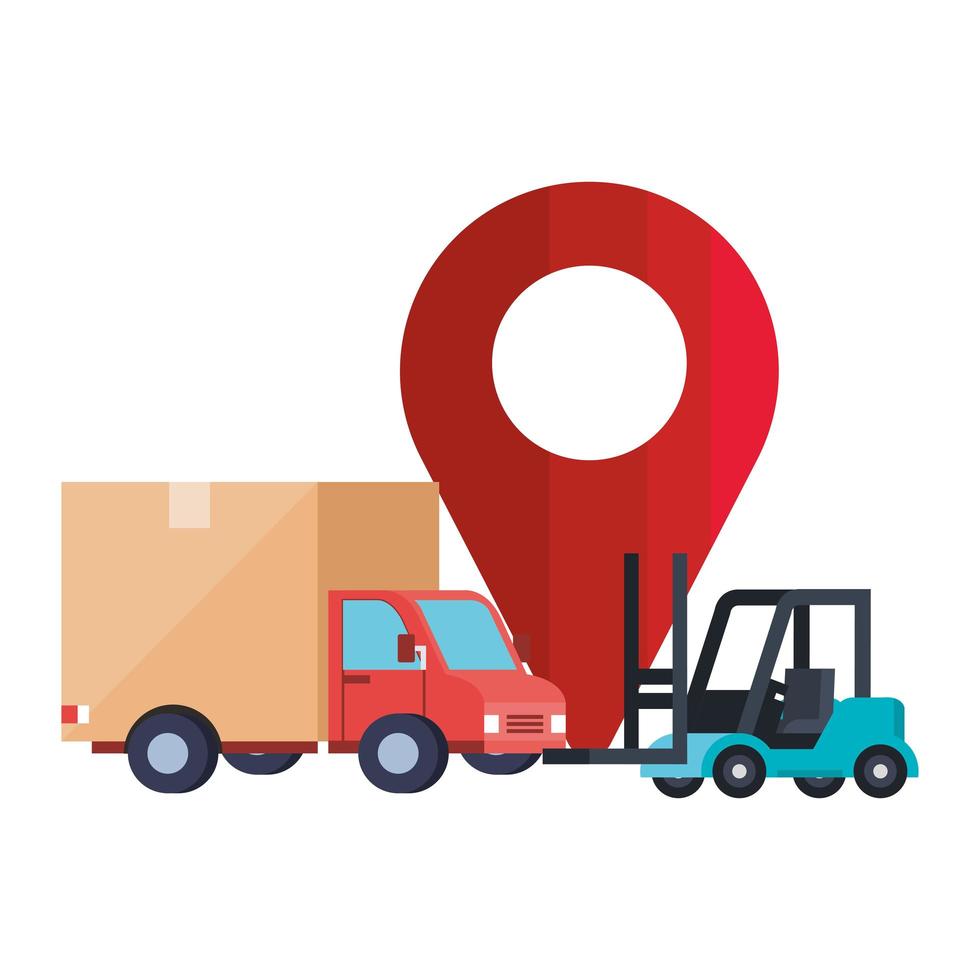 Isolated delivery truck forklift and gps mark vector design