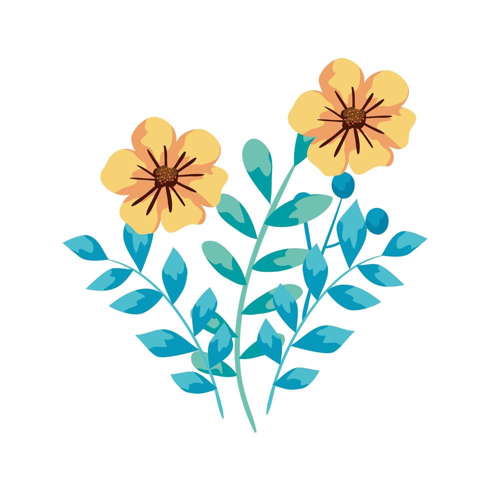 cute flowers with branches and leafs vector