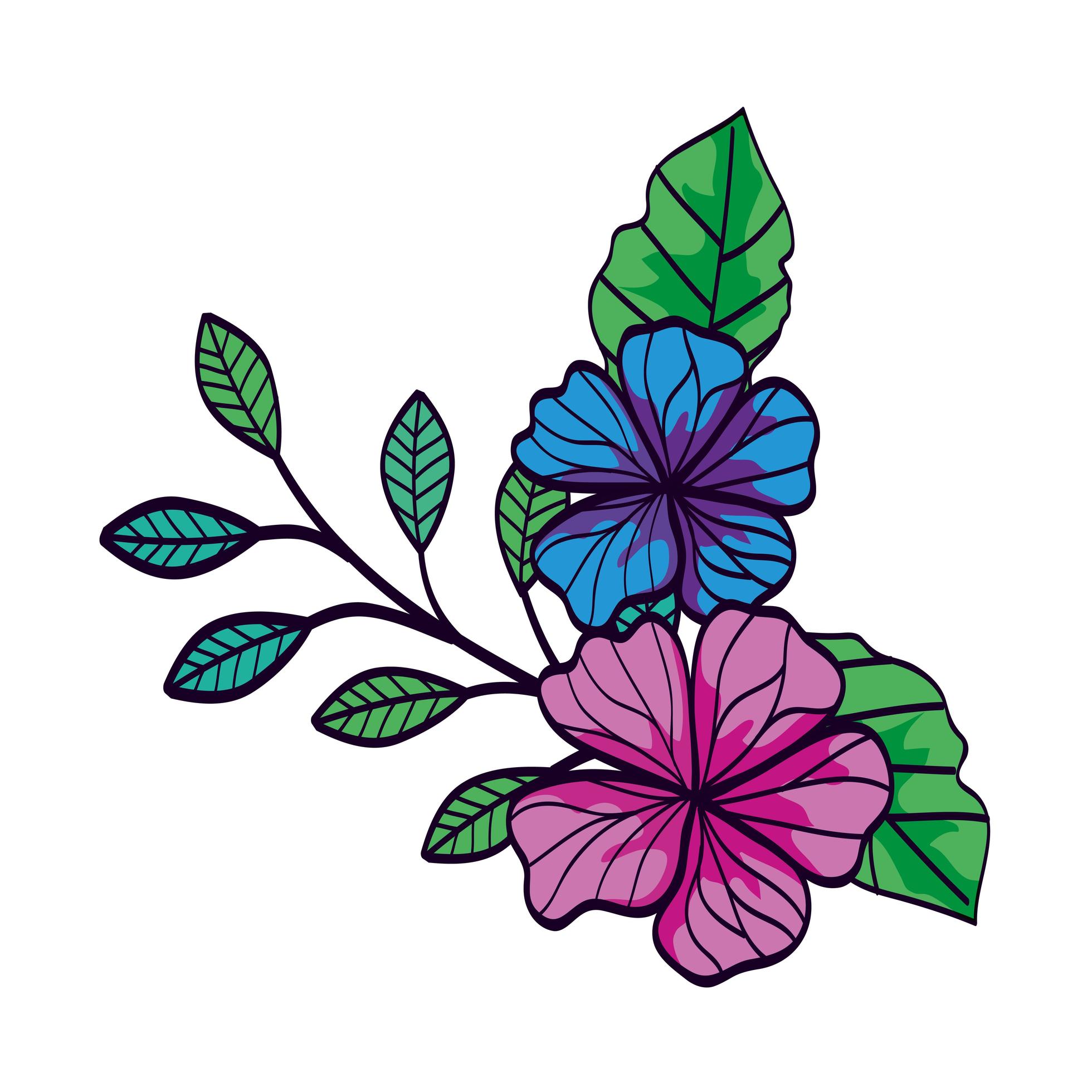 cute flowers with branches and leafs 1906443 Vector Art at Vecteezy