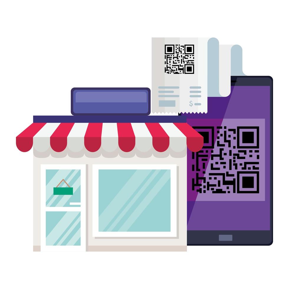 qr code paper store and smartphone vector design