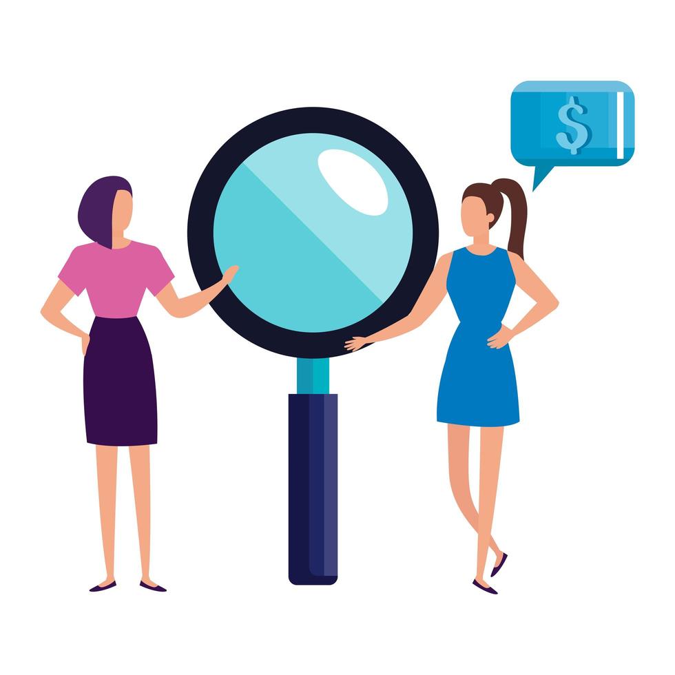 business women with magnifying glass vector